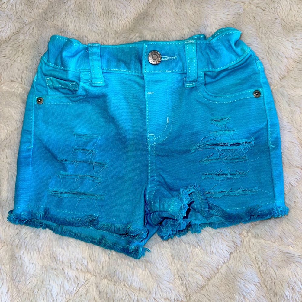 KIDS reworked distressed/ blue ombré shorts
